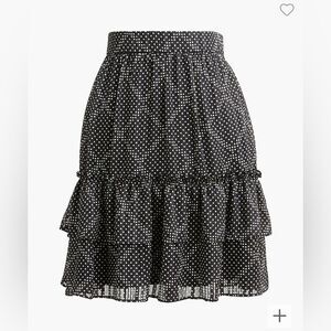 NWT J. Crew Ruffle Tiered Mini Skirt Polka Dot Metallic Stripe Pull On Size S
